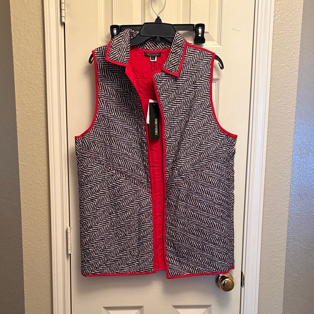 For Cynthia Red and Black Herringbone Vest